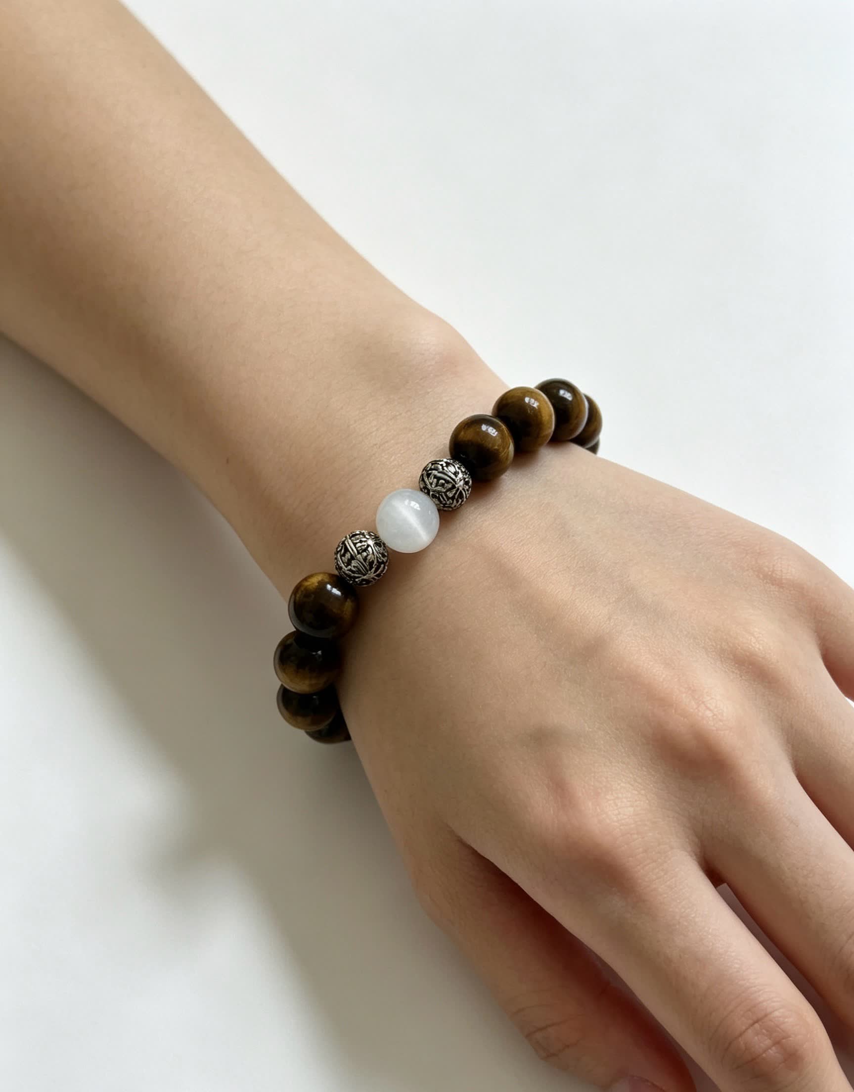 Chrome Hearts Tiger's Eye and White Quartz Beaded Bracelet